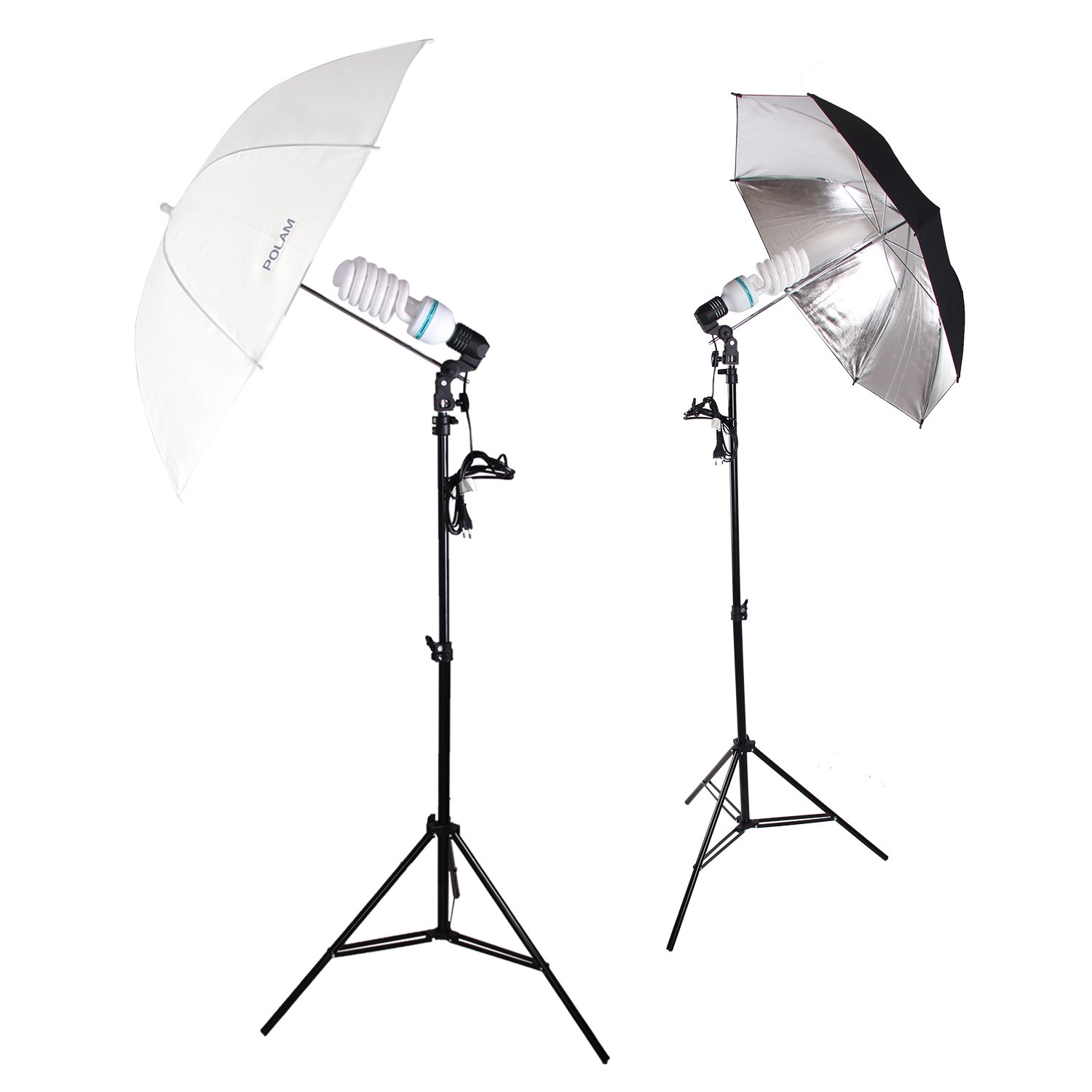 POLAM-FOTO 33"/84cm Parapluie Photo/Parapluie d'Eclairage de Studio, 1*Parapluie Translucide/Blanc de Lumière Douce et 1*Parapluie Noir/Argent pour la Photographie (1 Blanc et 1 Noir)