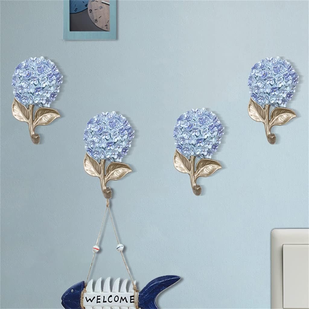 4pcs Wall Resin Flower Hanger Craft Home Decor Key Pack Coat Hook Hanging Wall Sticker(E)