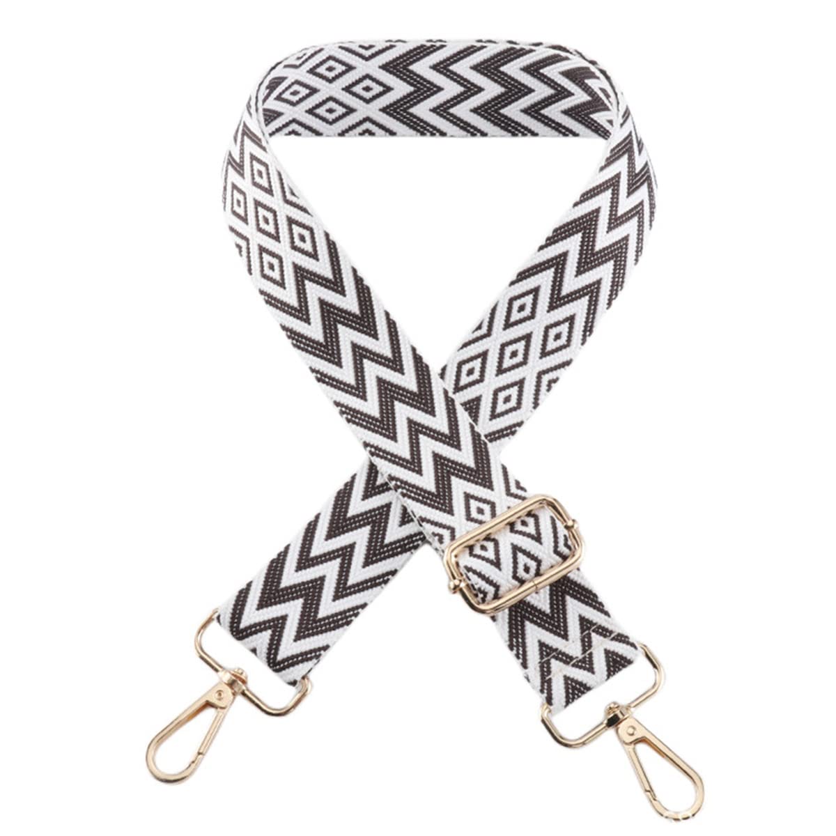 1pc Extendable Zigzags Jacquard Bag Strap with Clasps Geometric Webbing Belt for Shoulder Crossbag Messenger Bag Replacement (Grey)