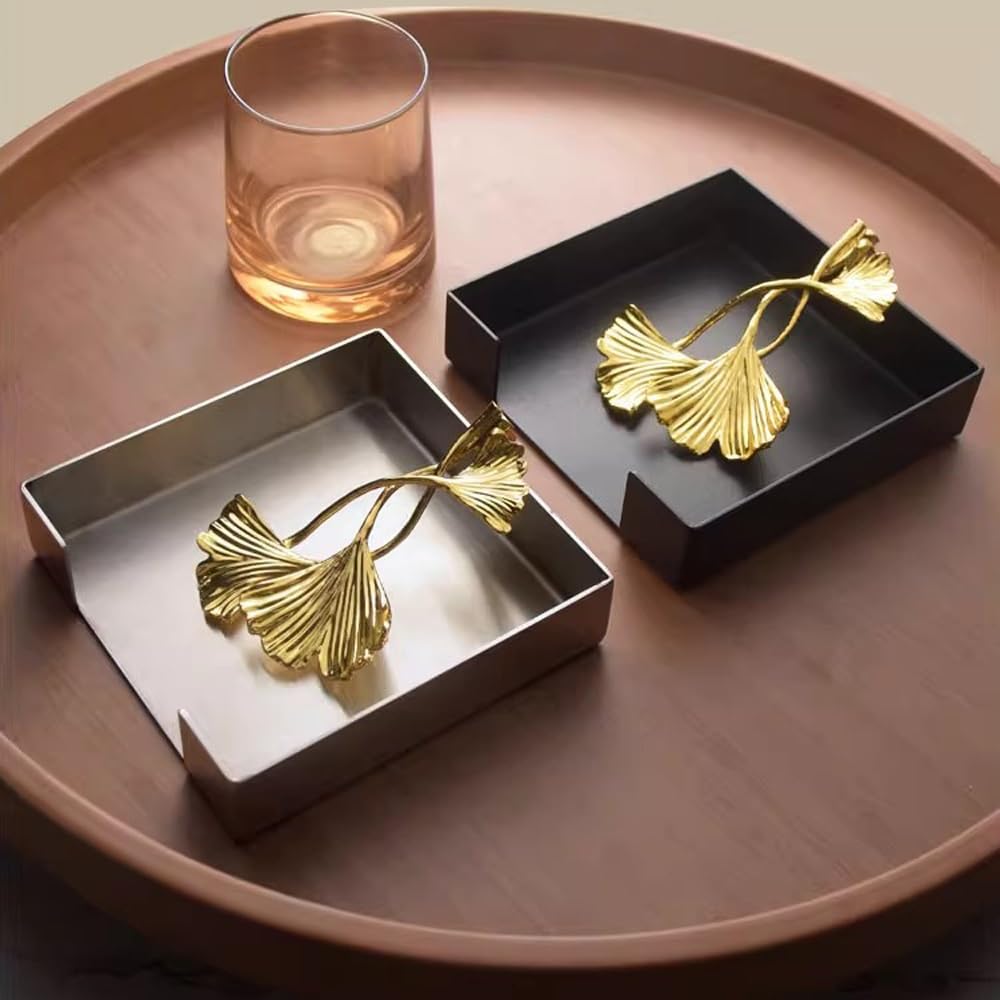 Portatovaglioli per tavolo, in acciaio inox, per tovaglioli di carta, portatovaglioli da cocktail, adatto per cucina, ristorante, bar, ufficio, feste, decorazione per la casa (ginkgo argento)