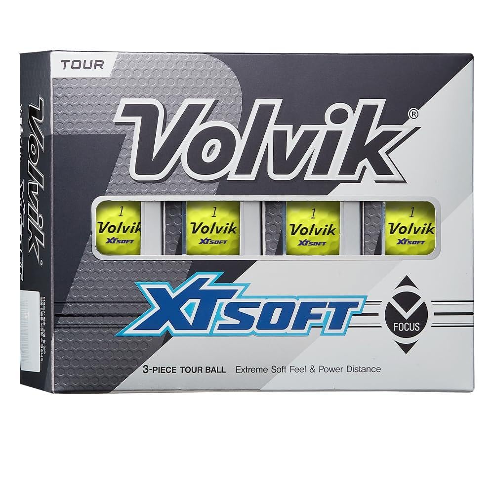 New Volvik XT Soft Extreme Soft Feel and Power Distance, 3-Piece Construction Urethane Cover Golf Ball. 1 Dozen (Yellow) with 5 Ball Marker and 1 Magnet Hat Clip