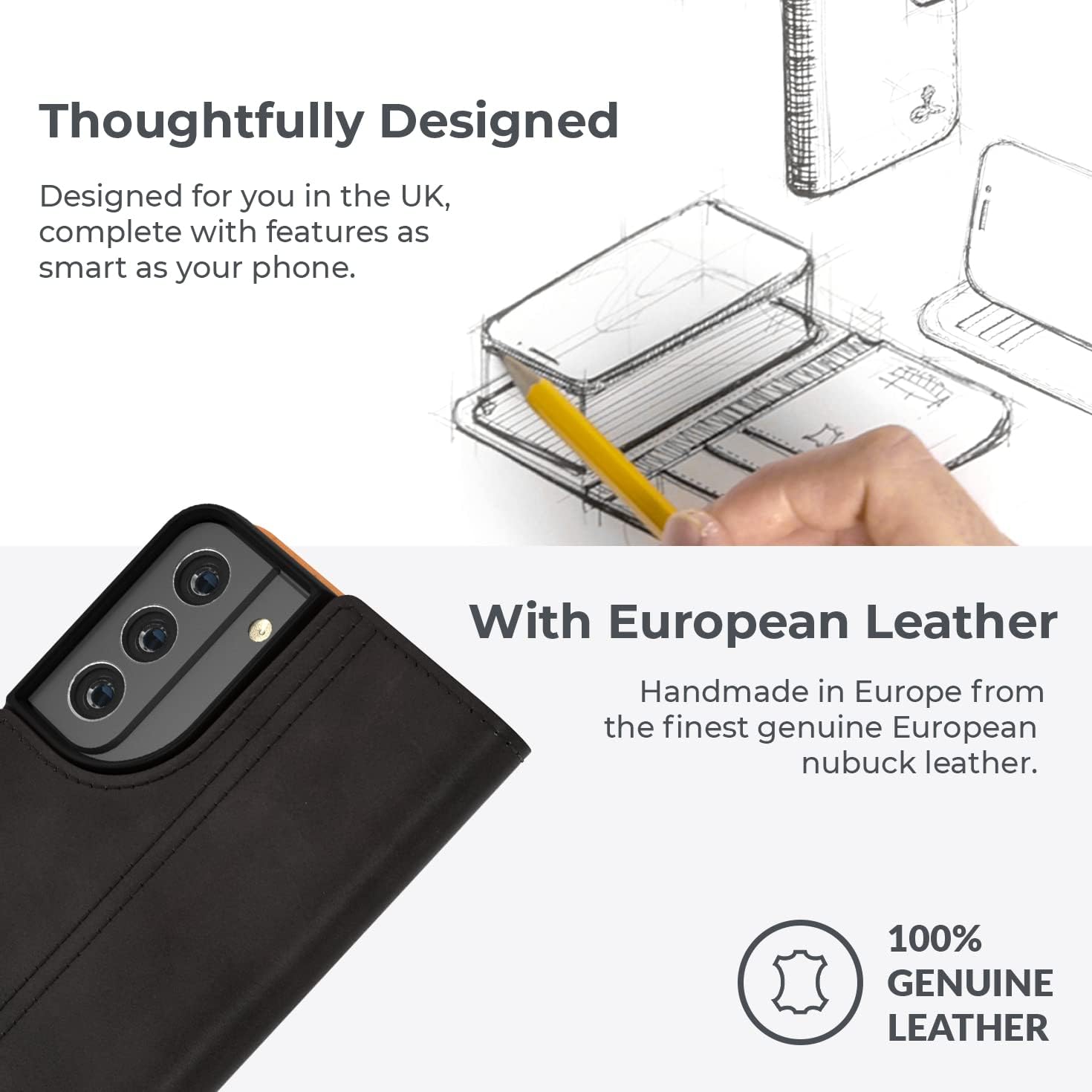 Snakehive Leather Wallet for Samsung Galaxy S22 Plus 5G | Genuine Leather Wallet Phone Case with Card Holder | Flip Folio Case/Cover with Stand | | (Black)