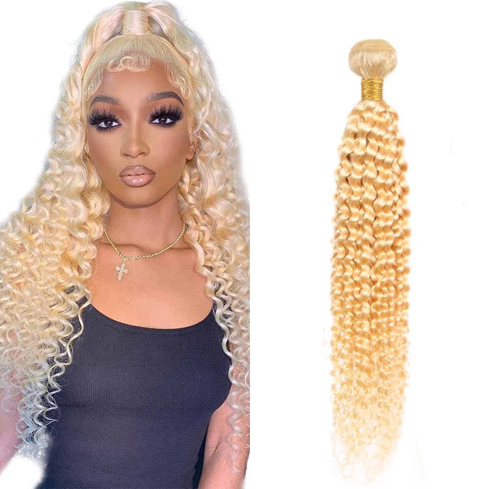 Zeslaerr Human Hair Extension #613 Bleach Blonde Color Water Wave Remy Sew in High Density Brazllian Virgin Human Hair Bundles For Woman 1 Bundle 100g 16 Inch