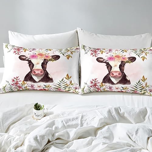 Miniatura 6 de Juego de ropa de cama Kawaii con diseño de vaca y ganado de las tierras altas, juego de ropa de cama tamaño matrimonial para niños y animales de