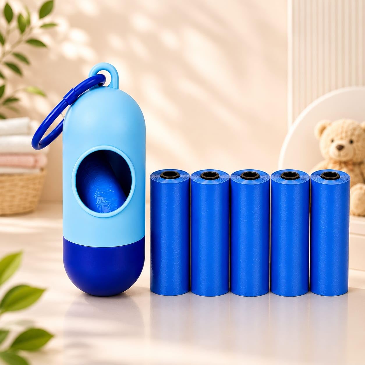 JOY BUZZ Baby Diaper Disposal Bag Dispenser with 5 Refill Rolls | Portable Diaper Bag Holder with Clip | Leak Resistant | Travel friendly | Blue-image-43