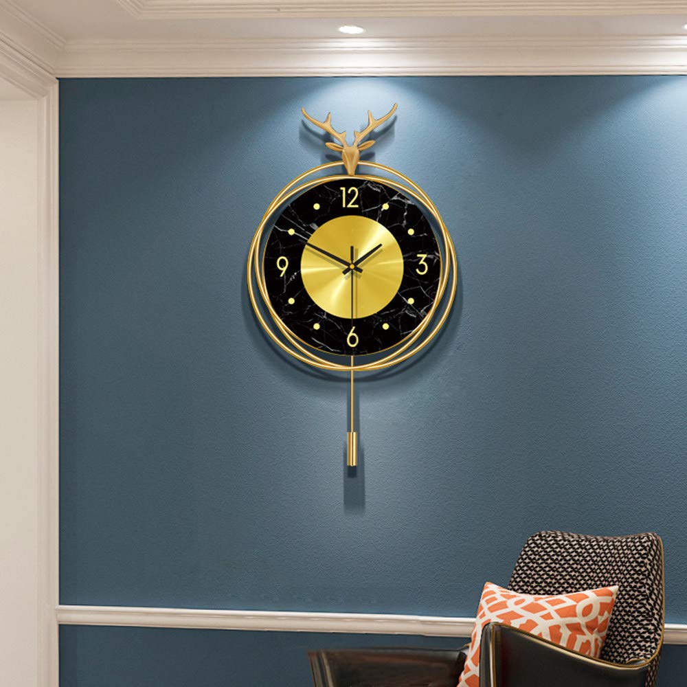 XJBTBA Digitale Wanduhr, Hirschkopf-Uhr aus reinem Kupfer, stilvolle Persönlichkeits-Wanduhr für Wohnzimmer-Heimdekoration, minimalistische Kunst-Wanduhr, verwendet in Zuhause, Büro, Hotel