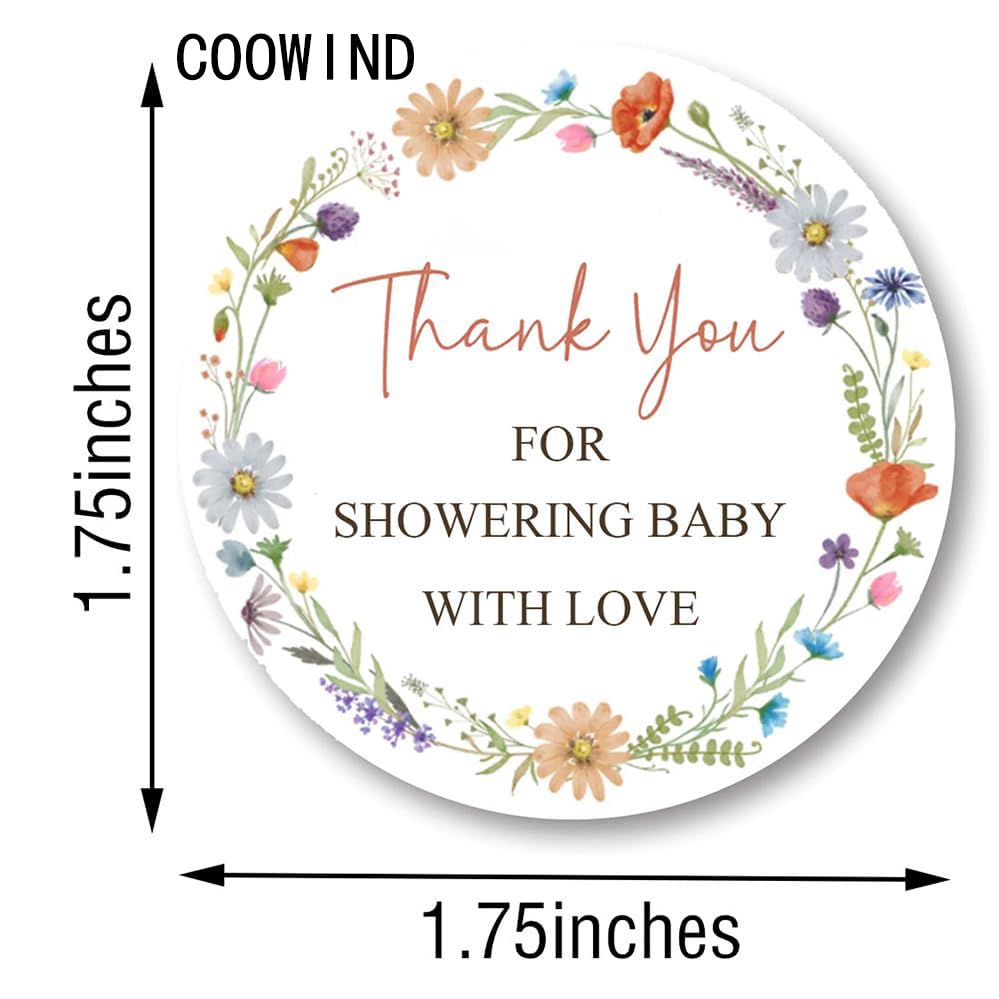 1.75" Little Wildflower Baby Shower Thank You Card Stickers,Baby Shower Party Stickers,Party Favor Bag Labels - Set of 60 - Image 2