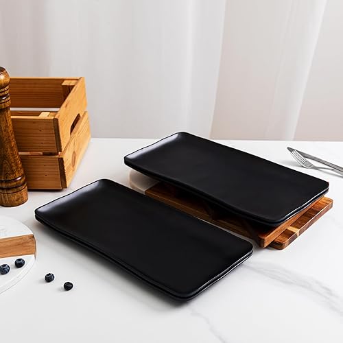 Miniatura 2 de ZAROCRUS Juego de platos y bandejas rectangulares de melamina, juego de 4.14 x 7 pulgadas, platos de fiesta color negro mate para servir alimentos,