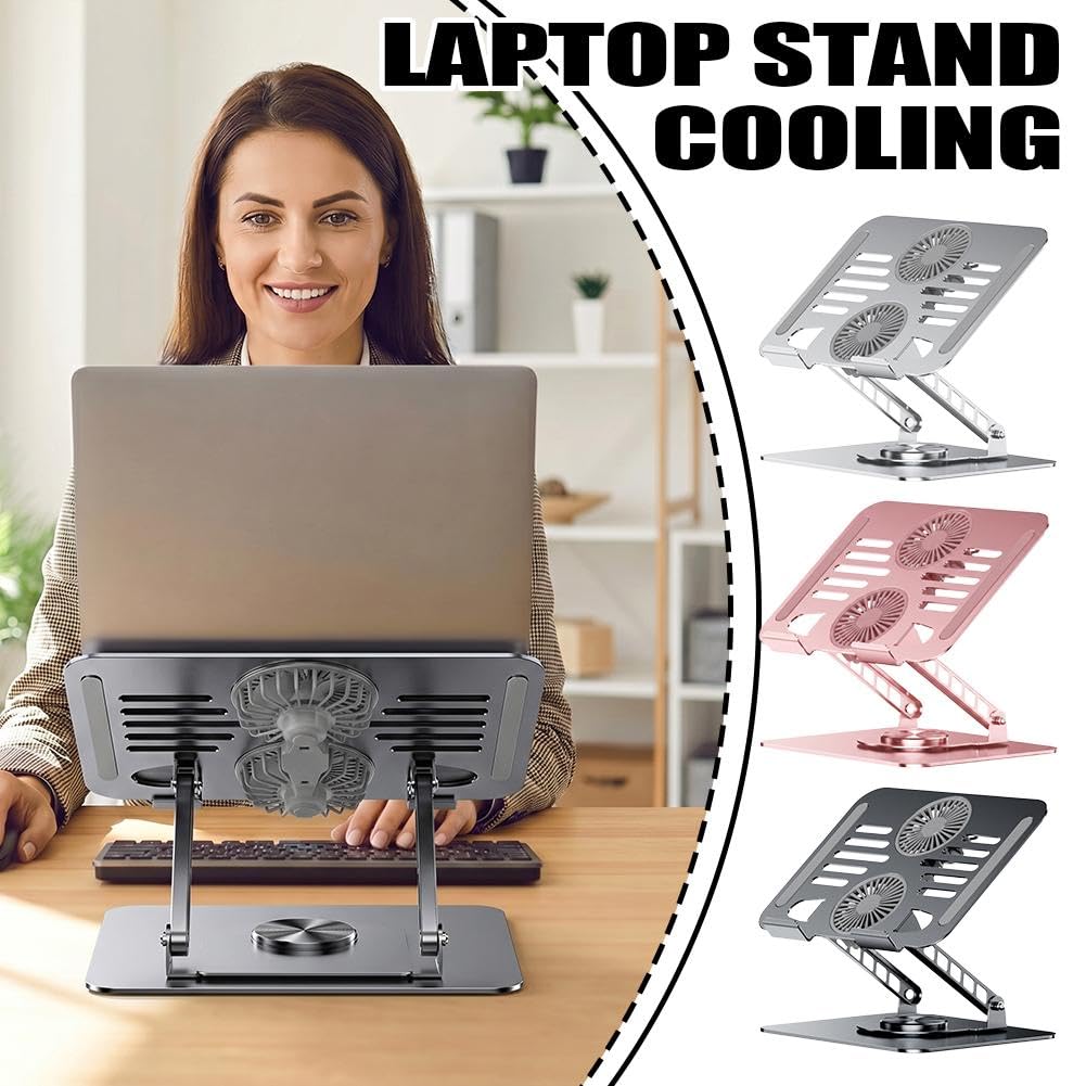 Soporte de refrigeración para portátil con ventilador, base de aluminio giratoria de 360°, enfriador turbo dual, elevador ajustable para computadora portátil de oficina para juegos (rosa)