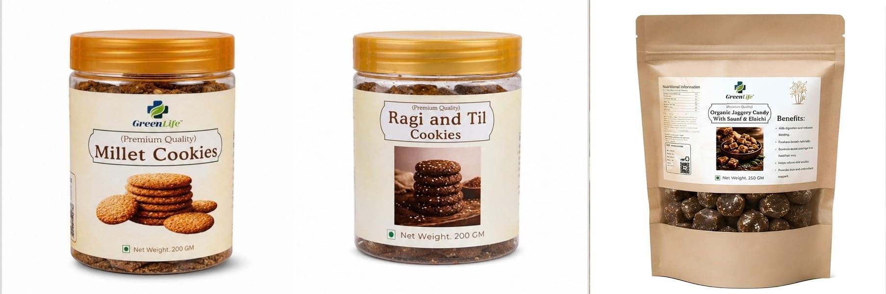 Millet Cookies | Baked | Tea Time | 200gRagi and Til | Finger & Sesame | 200gOrganic Jaggery Candy Ginger Mix 250g | Natural Desi Gur | Trad-image-45