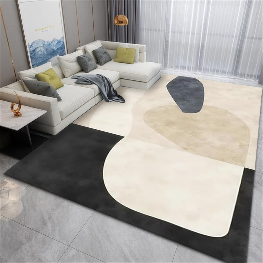 Tapis de salon antidérapant et lavable motif abstrait multicolore