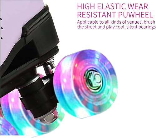 Miniatura 7 de Patines de ruedas para mujer, patines de cuero para exteriores, patines ajustables de doble fila para interiores, para principiantes, adultos,