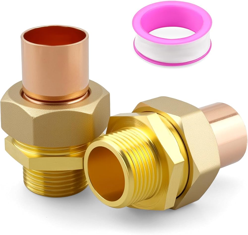 2PCS 3/4" C x MIP Brass Pipe Union (Sweat to Male) — 사진 1