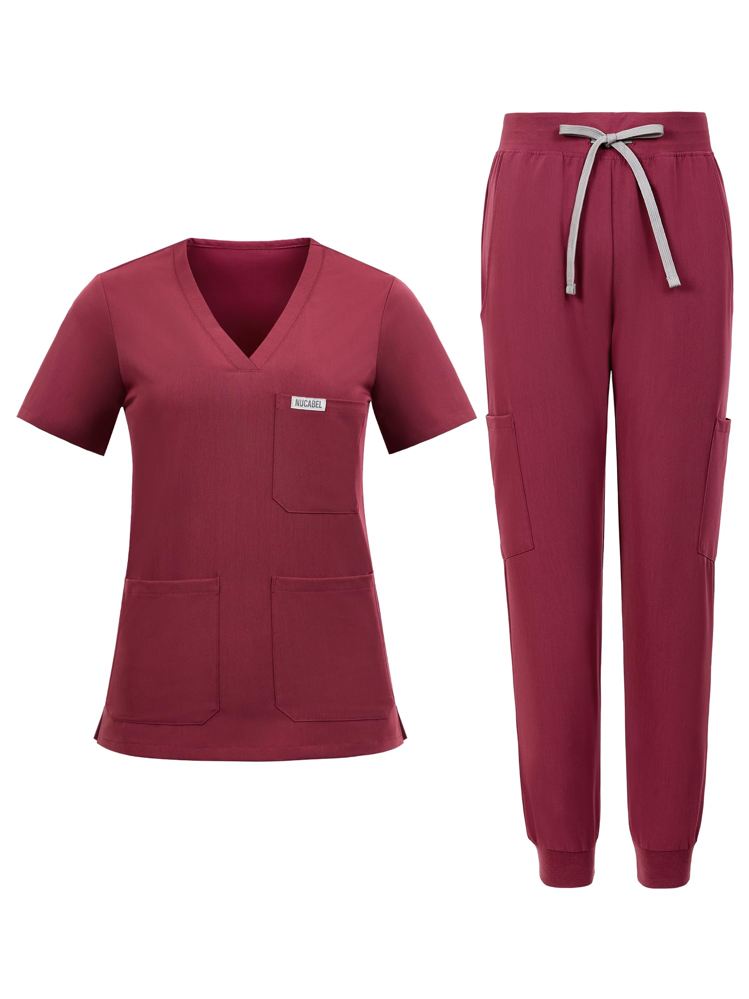 Nucabel Scrubs for Women Set, V-Neck Top & Cargo Jogger Pants, 9 Pockets, Yoga Waistband, Comfort Fit Nursing Uniform