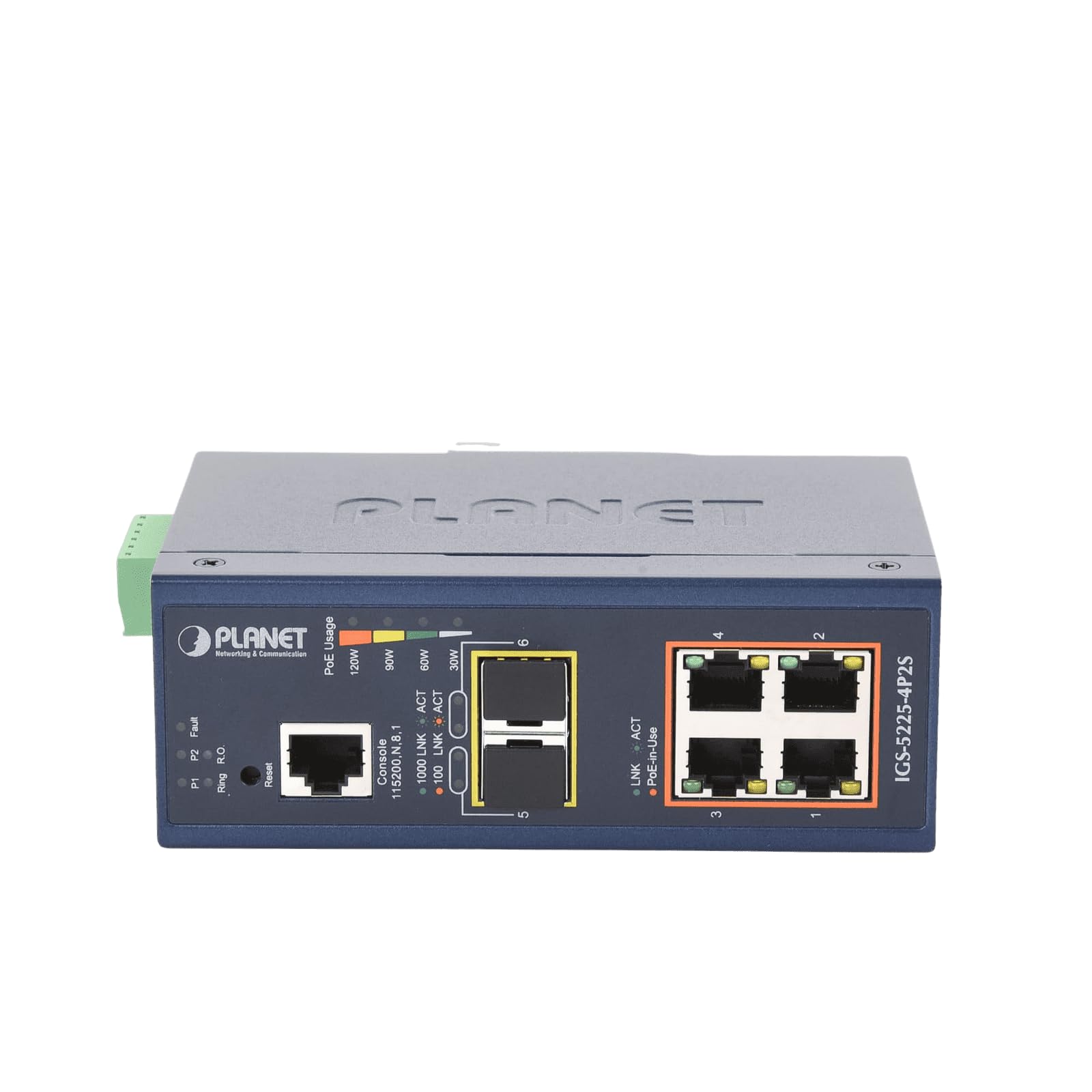 PLANET IGS-5225-4P2S switch di rete Gestito L2+ Gigabit Ethernet [10/100/1000] Supporto Power over Ethernet [PoE] Blu (IP40 Industrial L2+/L4 4-Port - 1000T 802.3at PoE + 2-Port - 100/1000X SFP Full