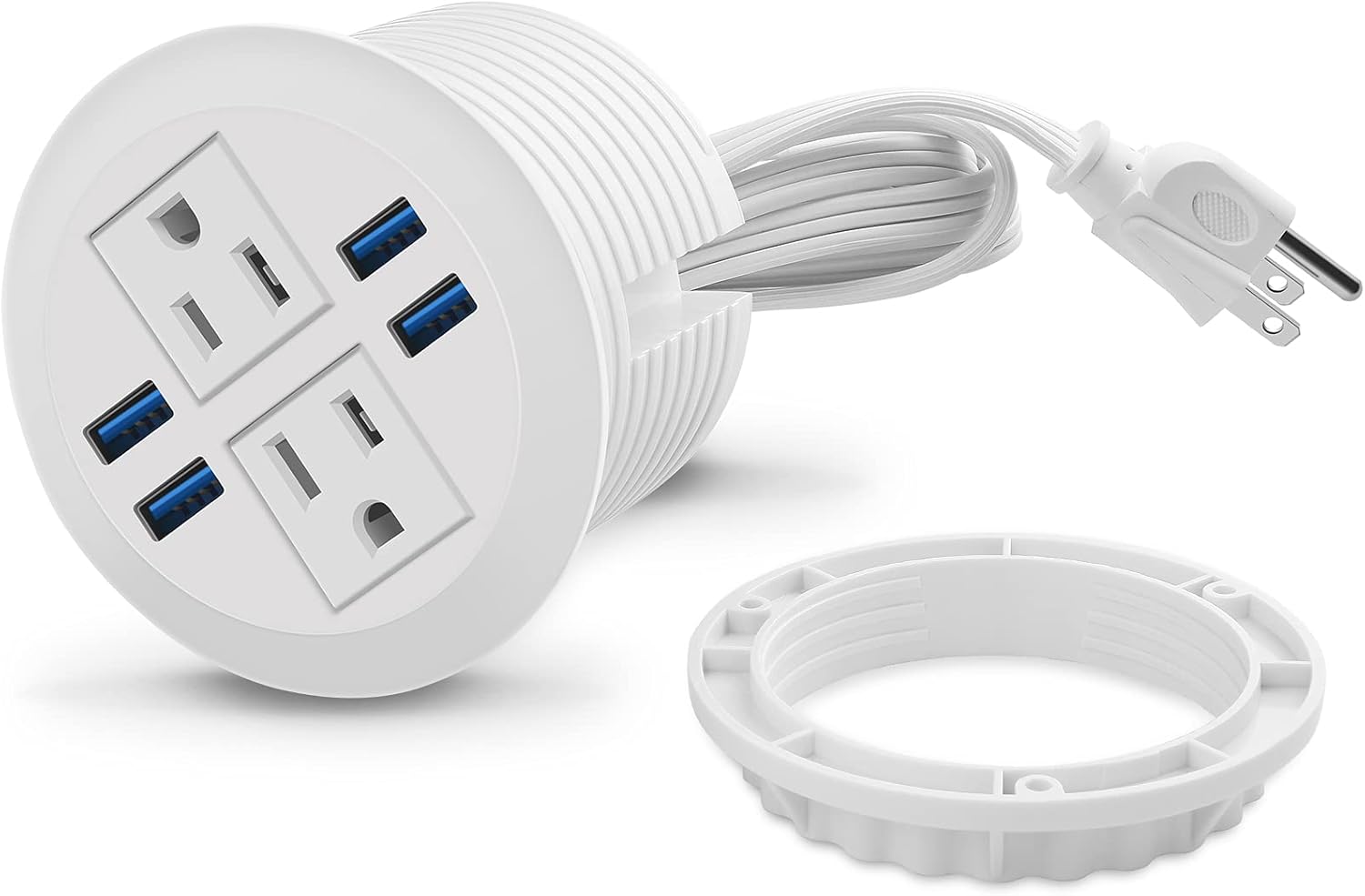 Desk Power Grommet Outlets, Fits 3 1/8" Grommet Hole, Connect 2 Plug, 4