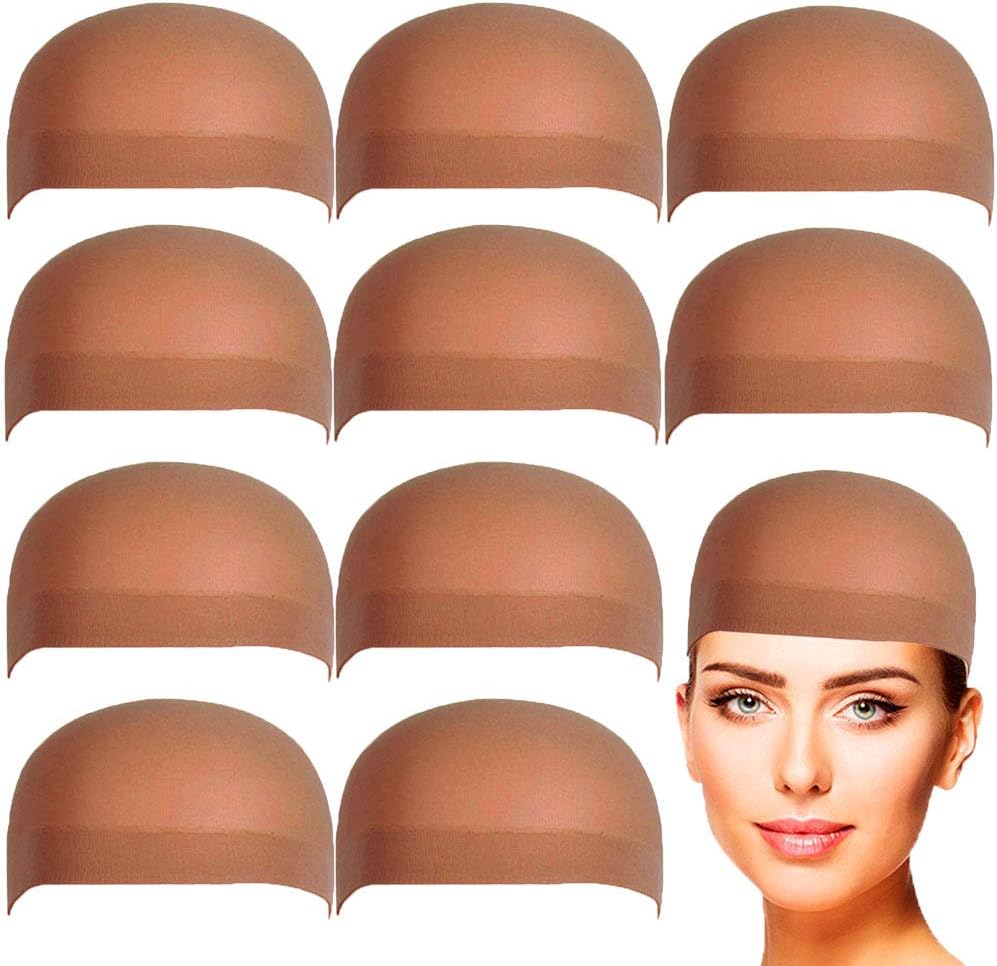 Borogo Wig Caps, 10-Pack Nylon Stocking Wig Caps - Unisex Natural Skin Tone Color Close End Wig Caps (One Size Each Paper Board Contains 2 Wig Caps) for Women and Men
