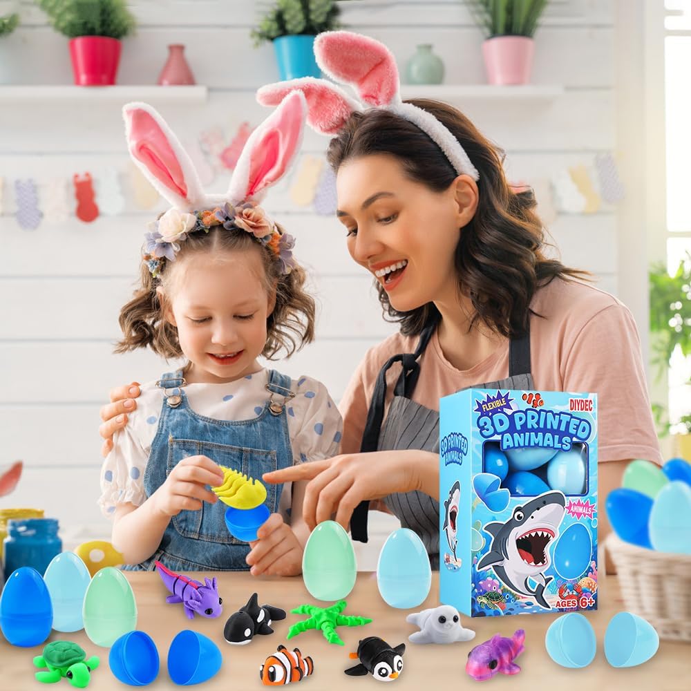 DIYDEC 24個入り イースターエッグ 3Dプリントの動物、ミニ3Dプリントの海の置物ギフトおもちゃ 子供向け イースターバスケ