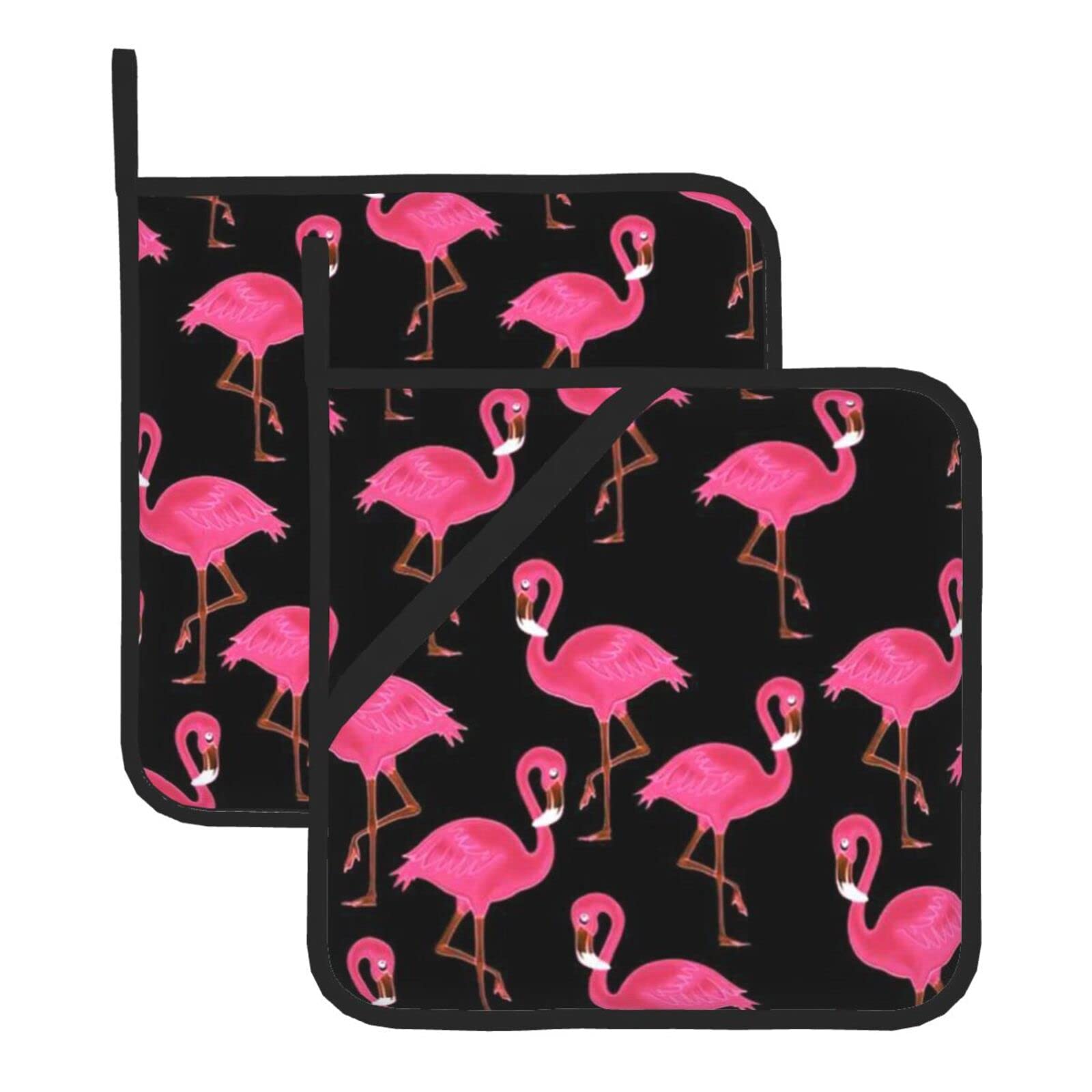 2Pcs Pot Holders Sets,Lovely Pink Flamingos,Kitchen Oven Glove High Heat Resistant 500 Degree Oven Mitts and Pot Holder,Surface Safe for Baking,Cooking,BBQ