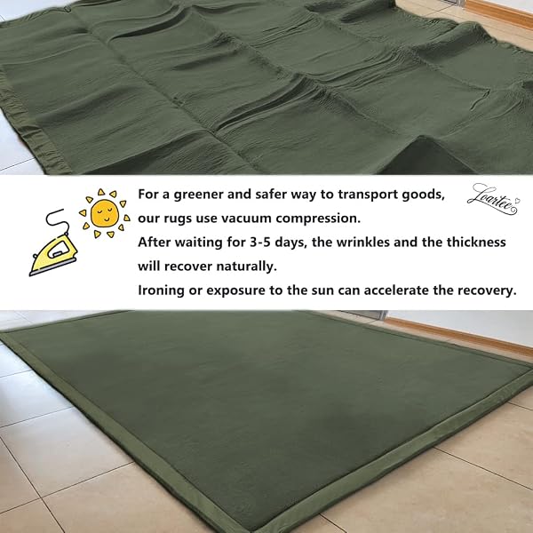 Loartee Coral Velvet Rug Thickening for Children Crawling Blanket Soft Rug for Children Tatami Mat, Olive, 200 x 300 cm - 5