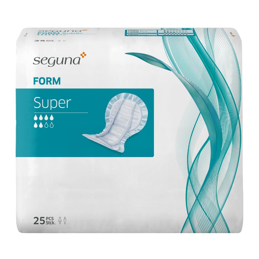 SEGUNA Form Super, Inkontinenzvorlagen für Frauen und Männer, Anatomische Vorlagen bei mittlerer Inkontinenz, Stuhlinkontinenz (Sparpaket (4 x 25 Stück))