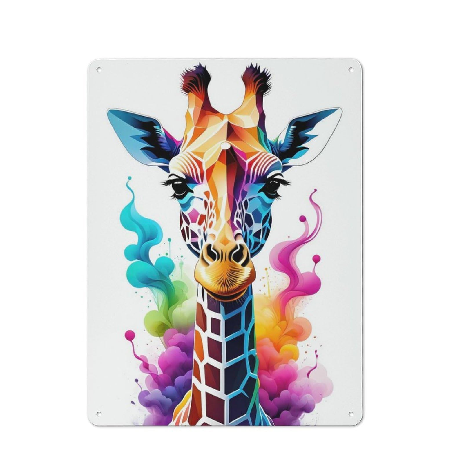 Junmoney Style-16 Tin Wall Plaque 40X30cm With Colorful Geometric Giraffe For Home Office Or Studio, For Garage, Workshop And Man Cave Decoration