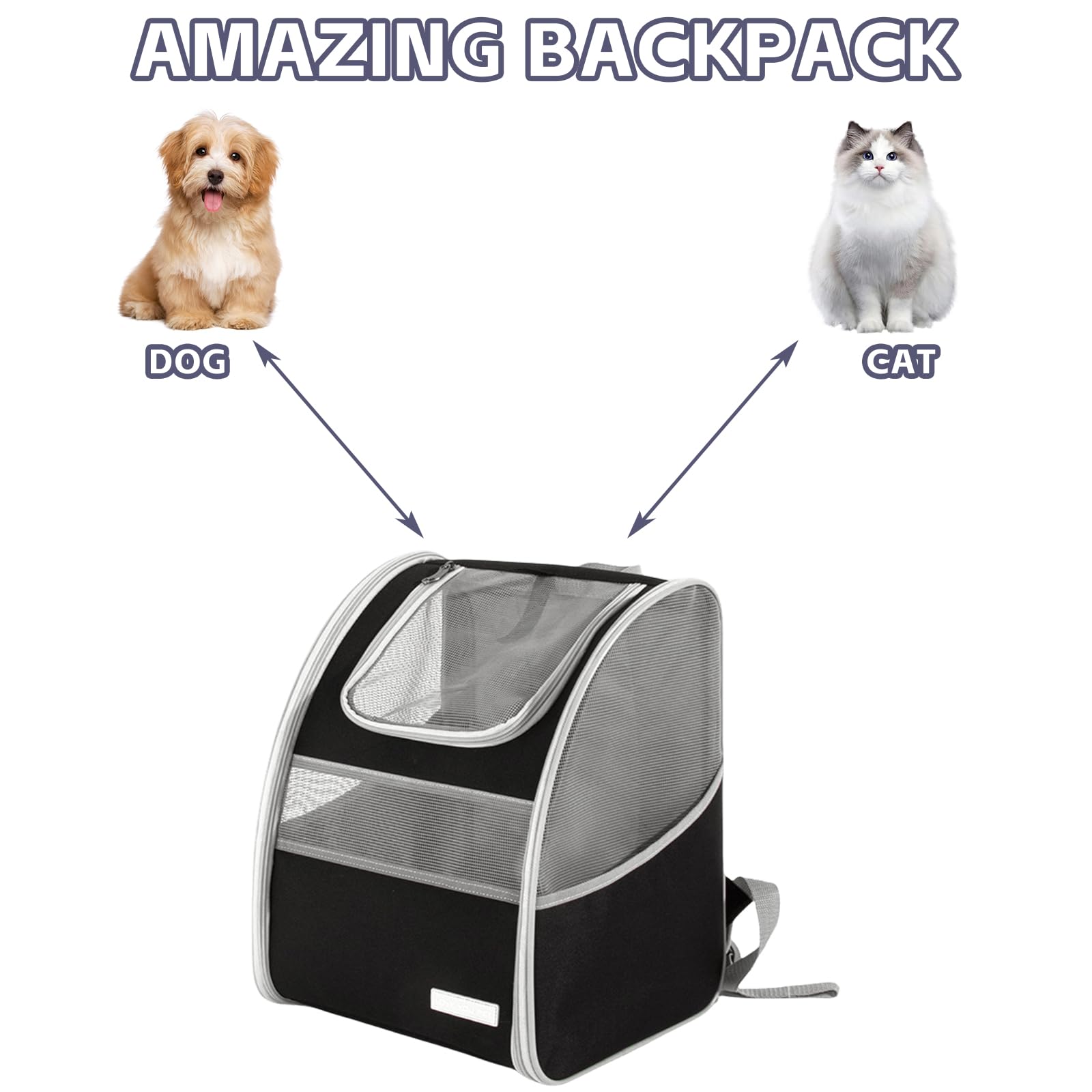 Mochila para gatos con ventana de red: mochila grande para gatos de hasta 8 kg, mochila para perros plegable para gatos, perros, bolsa para gatos con correa de seguridad interior y alfombrilla para