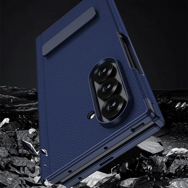 Generic case Compatible with Samsung Galaxy Z Trifold (Couleur : Blue) Hard Leather flip Stand Back Cover with Front Film