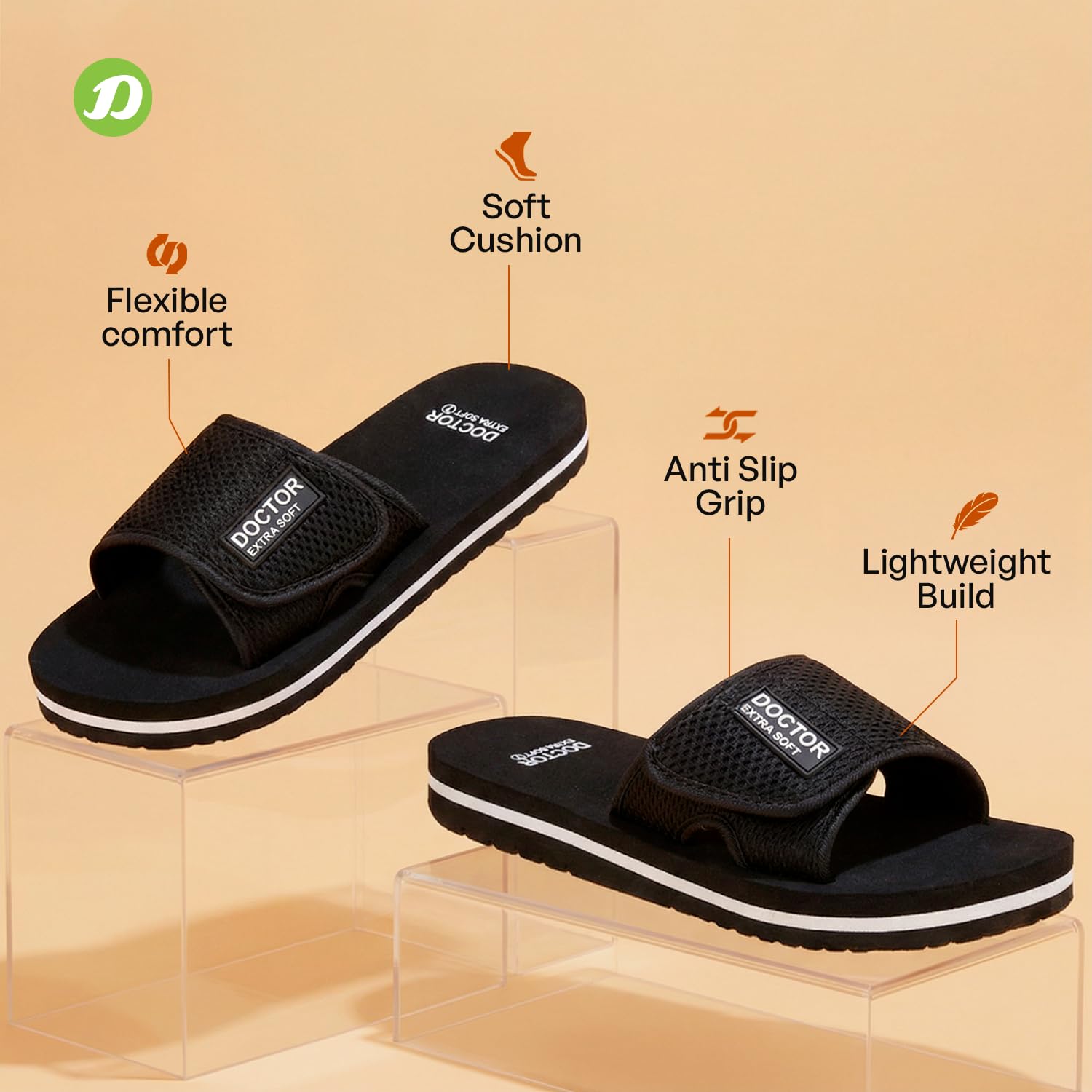 DOCTOR EXTRA SOFT Care Orthopedic and Diabetic Comfortable Slipper for Men D-25-BLACK-11 UK 2