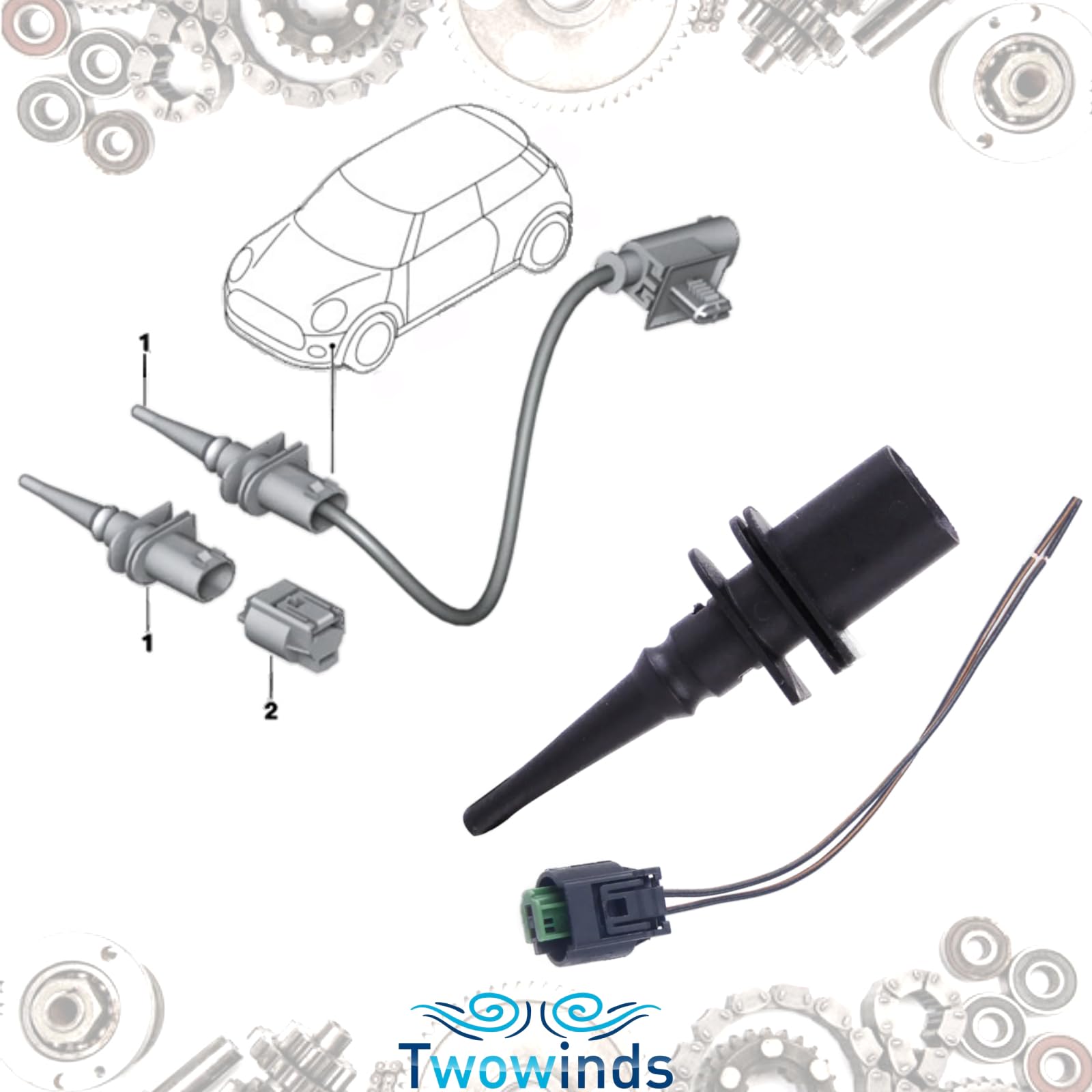 Twowinds - Sensor de Temperatura Exterior con Conector 65816905133 Compatible con BMW E46, E36, E90, E63, E60, E39 - Sonda de Temperatura - Termómetro (lote de 3 piezas)