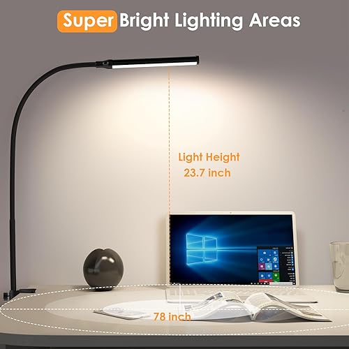 Miniatura 7 de ShineTech Lámpara LED de escritorio con abrazadera, luces de clip para el cuidado de los ojos para oficina en casa, 3 colores de brillo completo,