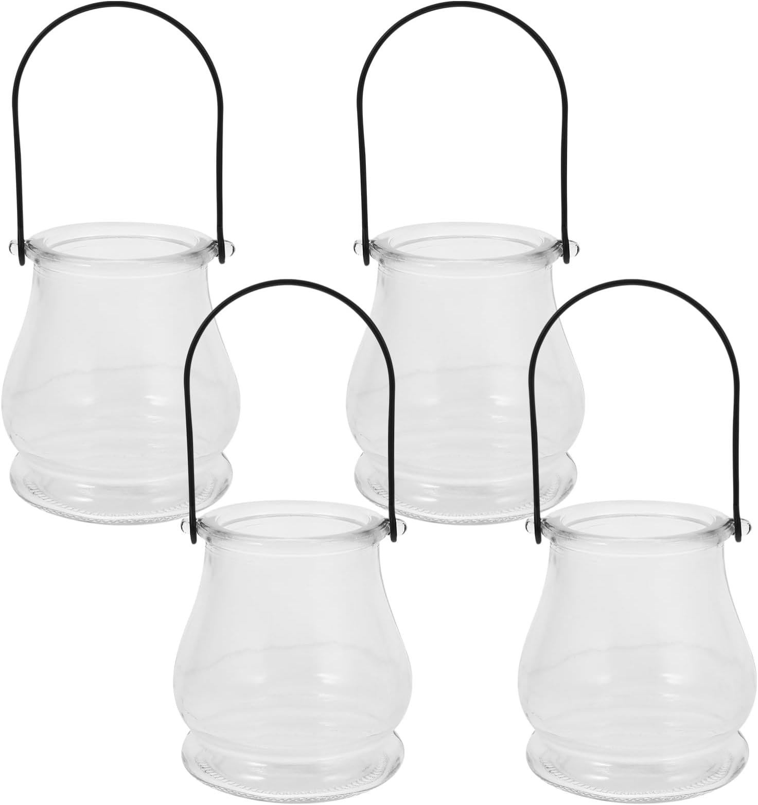 STOBAZA Glass Candlestick Lamp Stand with Handle Hanging Tea Light Candle Holder and Hydroponic Planter for Home Decor Indoor Outdoor Use Party and Wedding 3.86X3.35X3.35 Inches