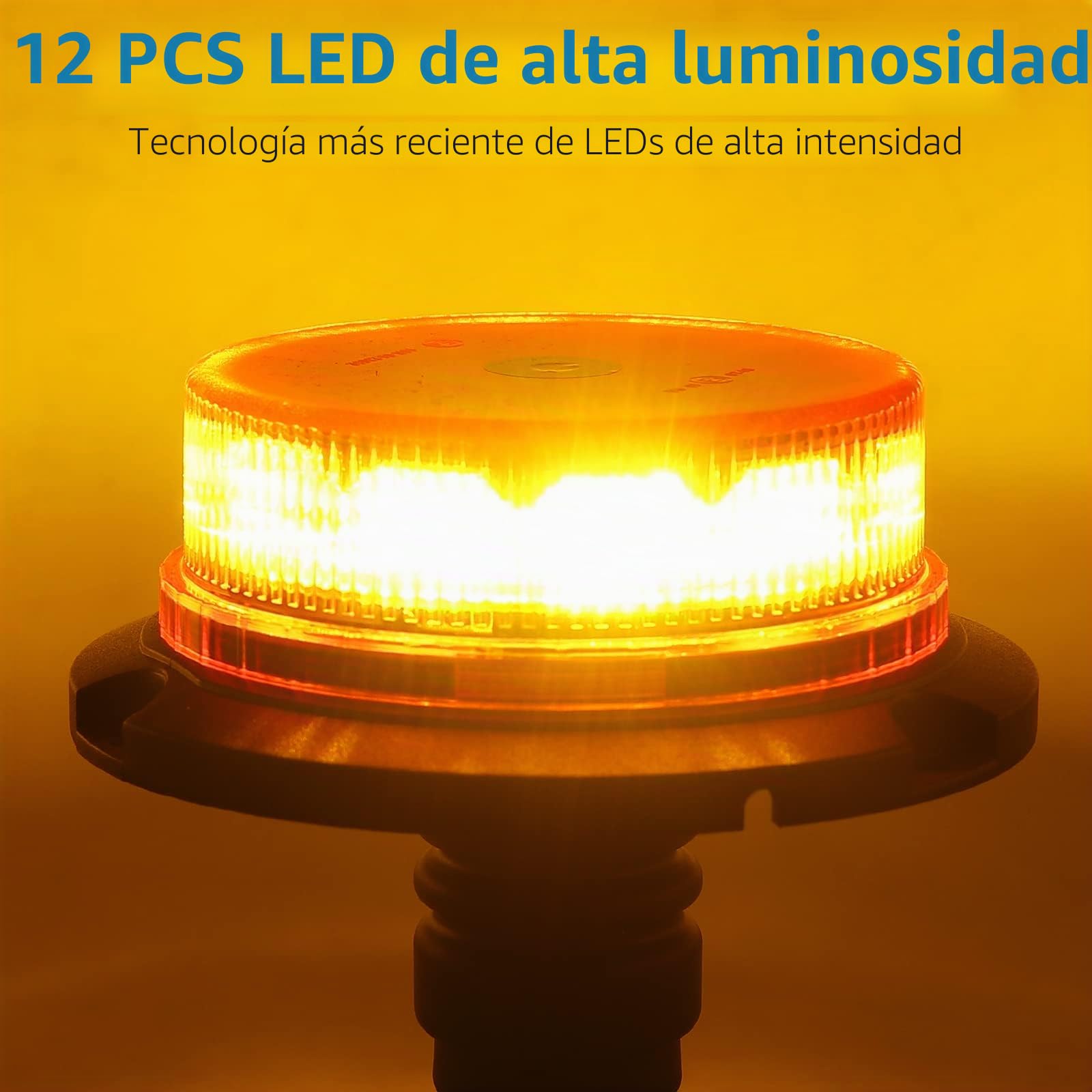 AUTOUTLET 2x 12LED Rotativo 10V-30V Luz de Advertencia Estroboscópica Giratoria Homologado ECE R10 E9 a Prueba de Polvo Impermeable IP56 Cable de Resorte 3m para Tractor Furgonetas Camiones Remolque