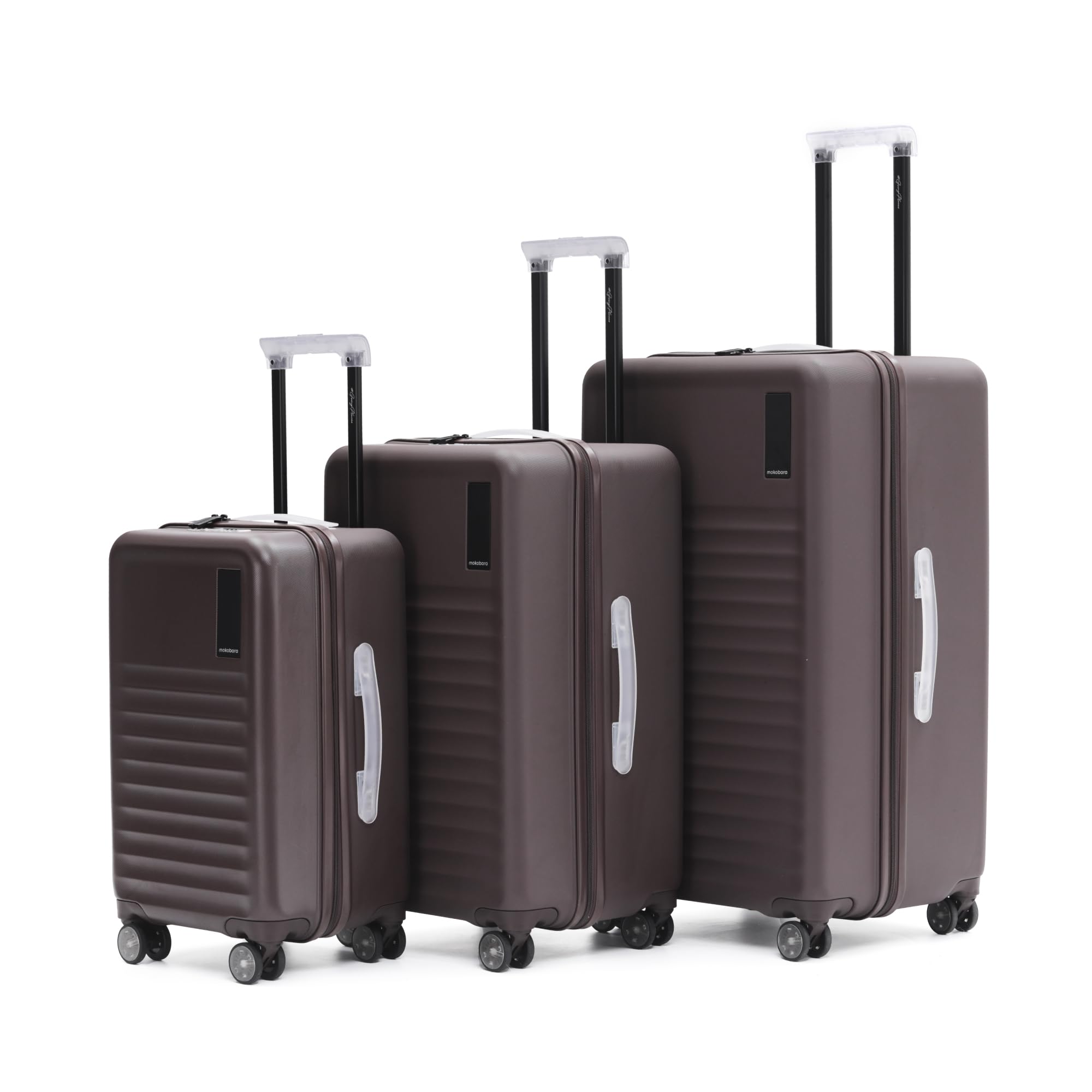 MOKOBARA The Aisle Trunk Luggage Set | Cabin 55cm (40L) + Medium 65cm (70L) + Large 76cm (105L) | Polycarbonate Hard Shell | TSA Lock, YKK Zippers & Silent Wheels | Cool Beans (Brown set of 3) Set of 3 Cool Beans