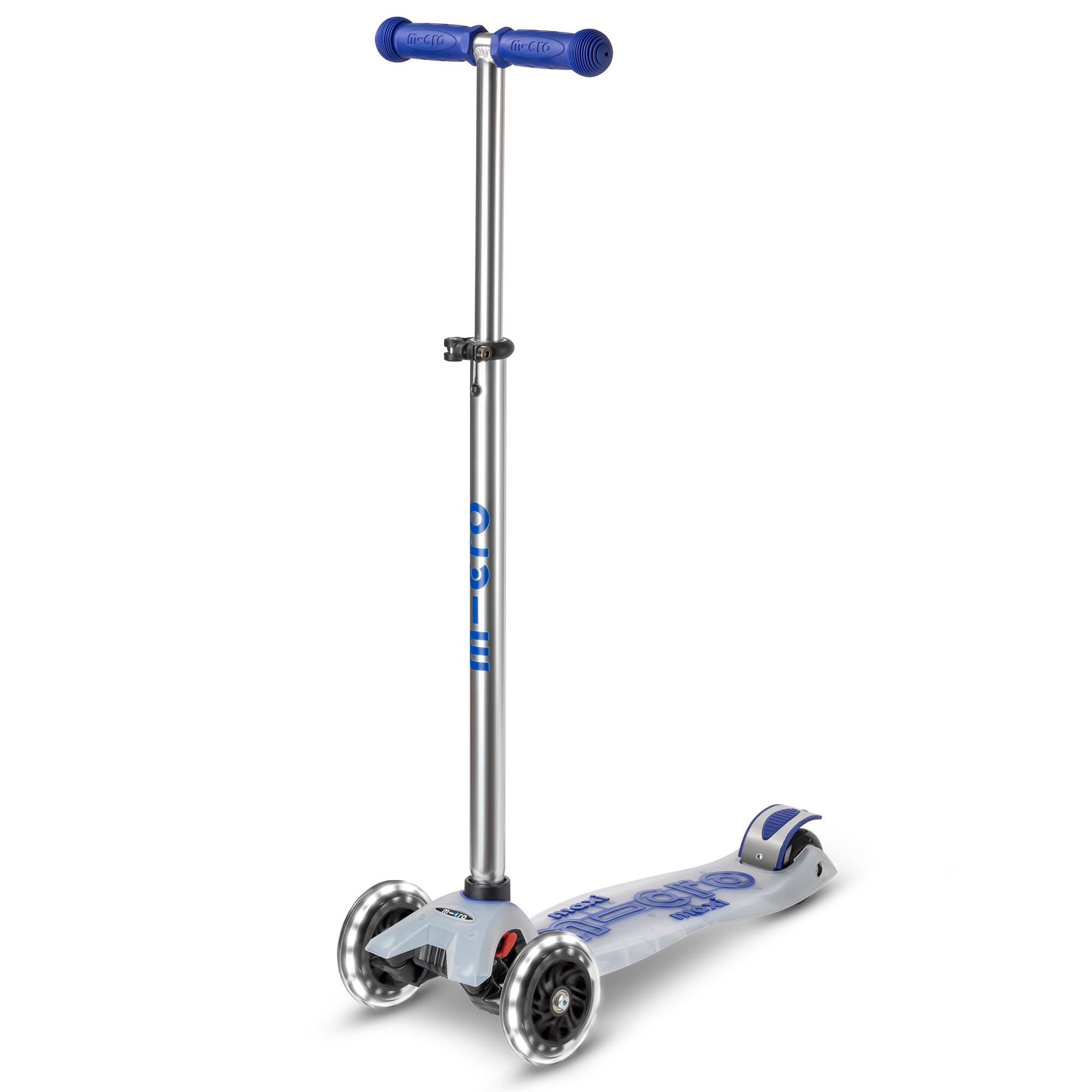 Micro Scooters | Maxi Micro LED Deluxe Children's Scooter | Light Up Wheels | Handlebar Adjustable | 5-12yrs | Boys & Girls | Blue