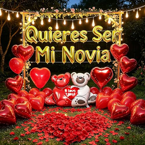 Image of Quieres Ser Mi Novia Balloons Red Gold 1050pcs