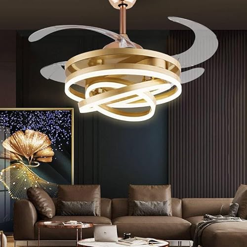 Lavish Fan Chandelier with Remote | Designer Invisible Blades, Trio LED Lights, 6-Speed Fan, Copper Motor – Modern Luxury Chandelier for Living Room & Bedroom (Gold)