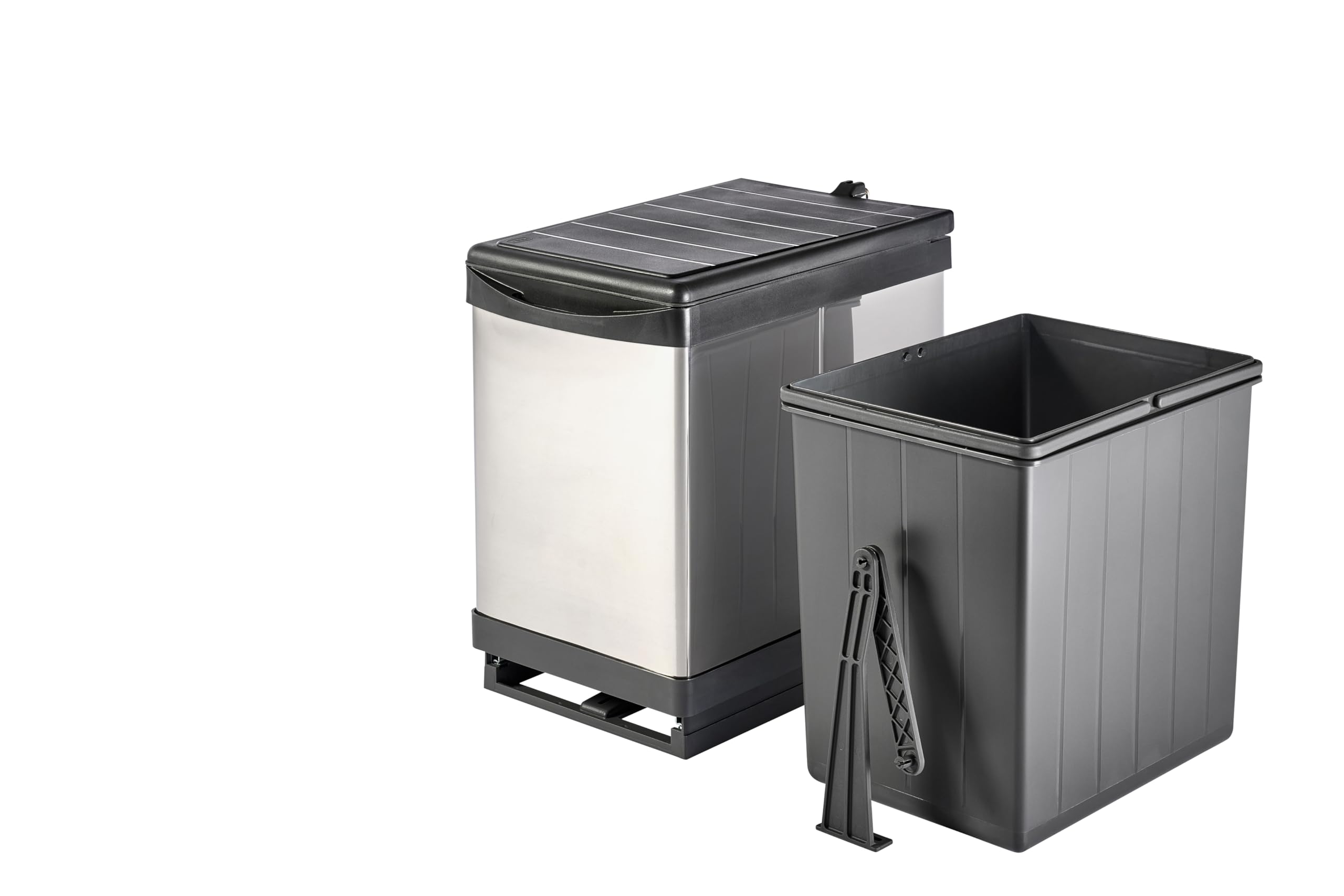 Aspira Home Müllomatic PRO 1 | SMART Einbau Mülleimer Küche ausziehbar, Abfallsammler für Unterschrank mit automatischem Auszug beim Türöffnen, 1 x 16 L Inneneimer, Edelstahl Kunststoff