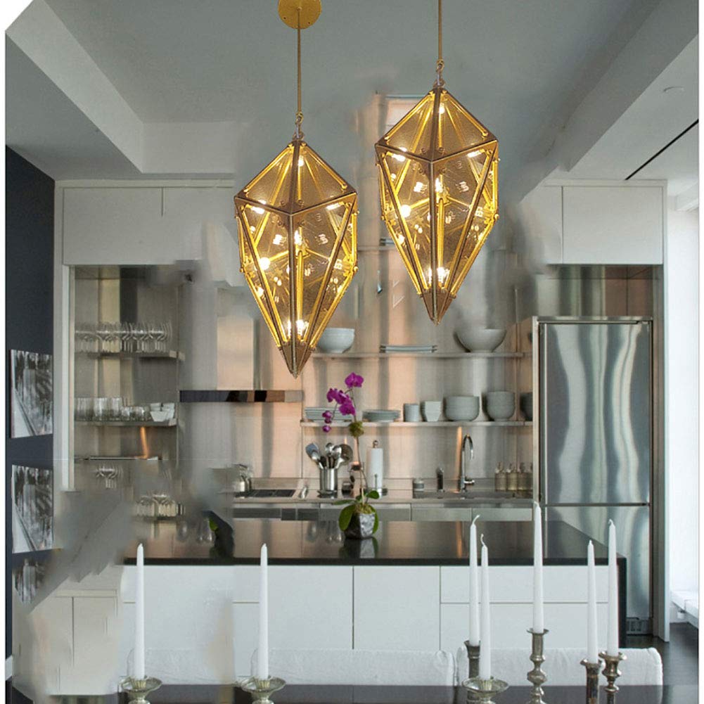 Creativo Diamante Diamante Vetro Lampadario,G4 Stile Nordico Ristorante Lampadario,Utilizzato Per Bar Per Il Tempo Libero Bar Decorazione Scala-Vetro oro e fuliggine 107 * 54cm