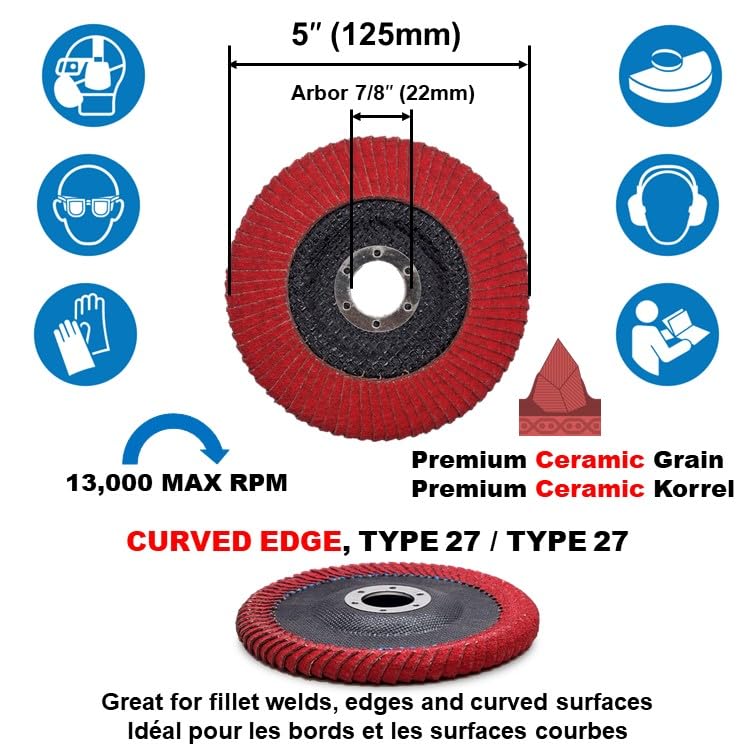 Miniatura 2 de WA 3PACK - Disco de cerámica VSM de 5 pulgadas x 78 pulgadas con borde curvado 80# para soldadura de filete, tipo radial curvo, disco de lijado de