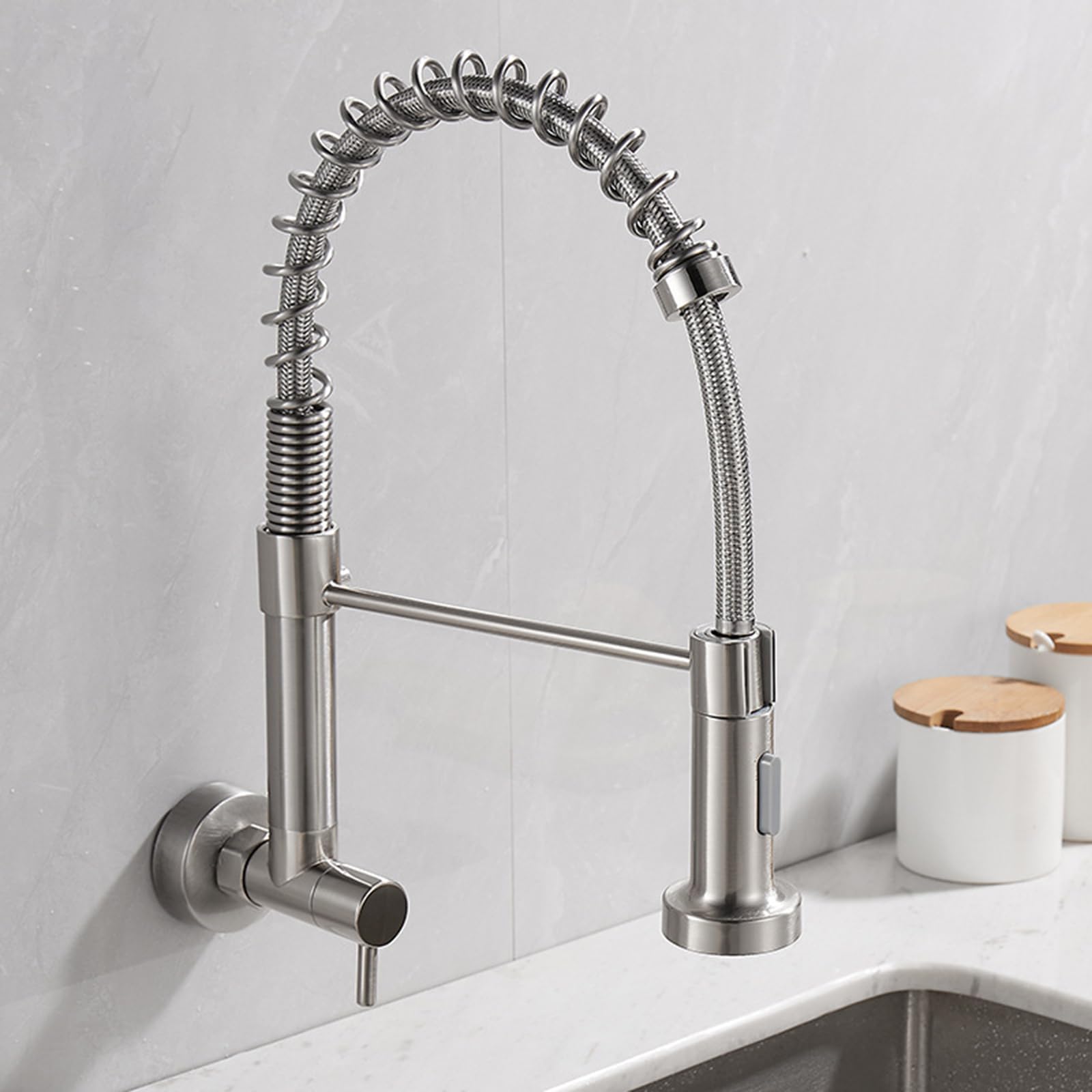 ZQFHSX Wall Mounted Kitchen Faucet - Cold Water Dual Mode Brass Brushed Tap for Sink