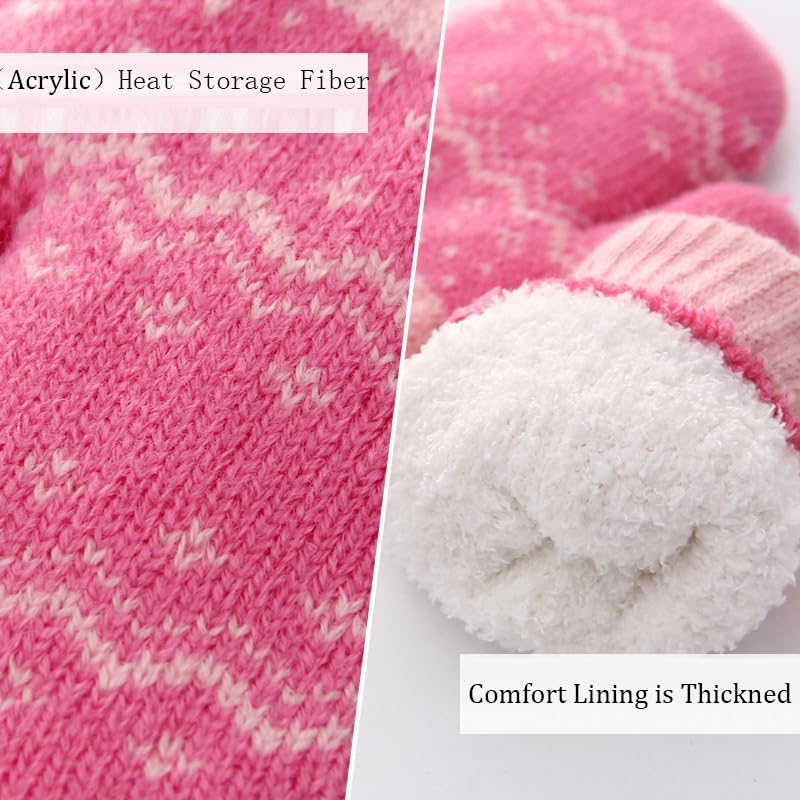 Winter Knit Mittens for Toddler Kids 3-5 T Soft Warm Thick Fleece Lined Knit Gloves Mittens - Image 4