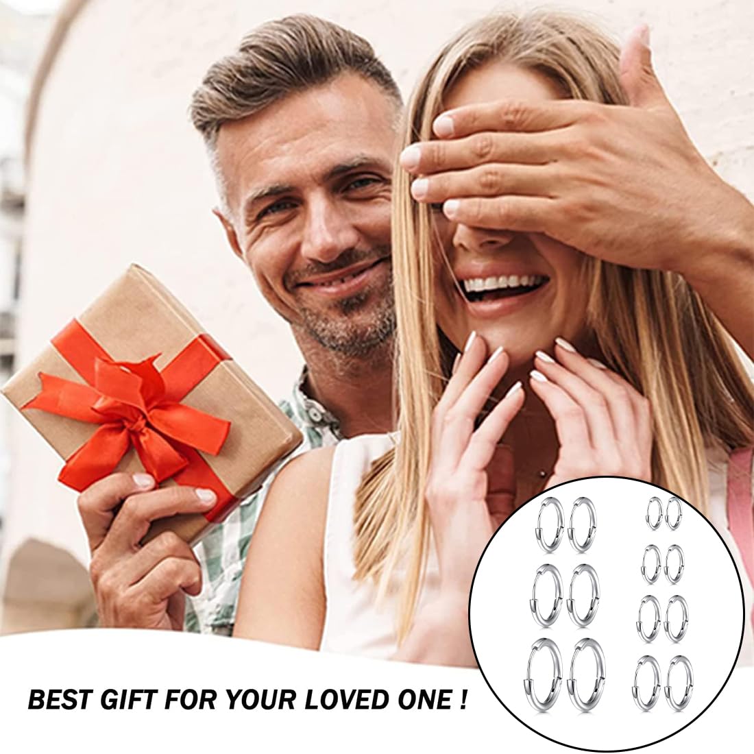 7 pares de pendientes de aro de plata para hombres y mujeres, Pendientes de Aro de Cartílago, Pendientes de Aro Pequeños de Acero Inoxidable para unisexo, ligero, hipoalergénico, 8-20 mm, plata