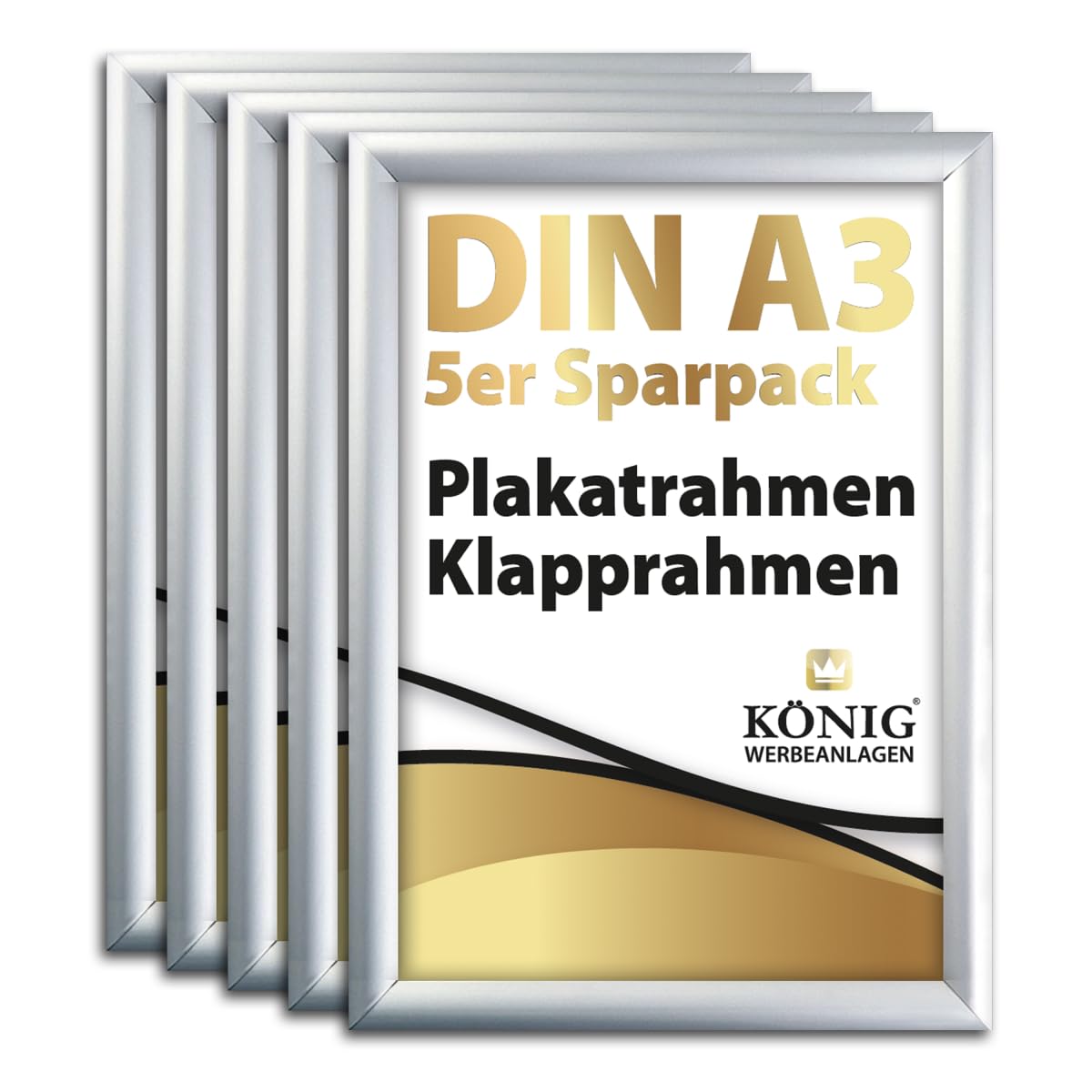 Dreifke 5 Plakatrahmen DIN A3 | 25mm Aluminium Profil, Silber | inkl. entspiegelter Schutzscheibe | Alu Klapprahmen Wechselrahmen Posterrahmen | 5er Sparpack
