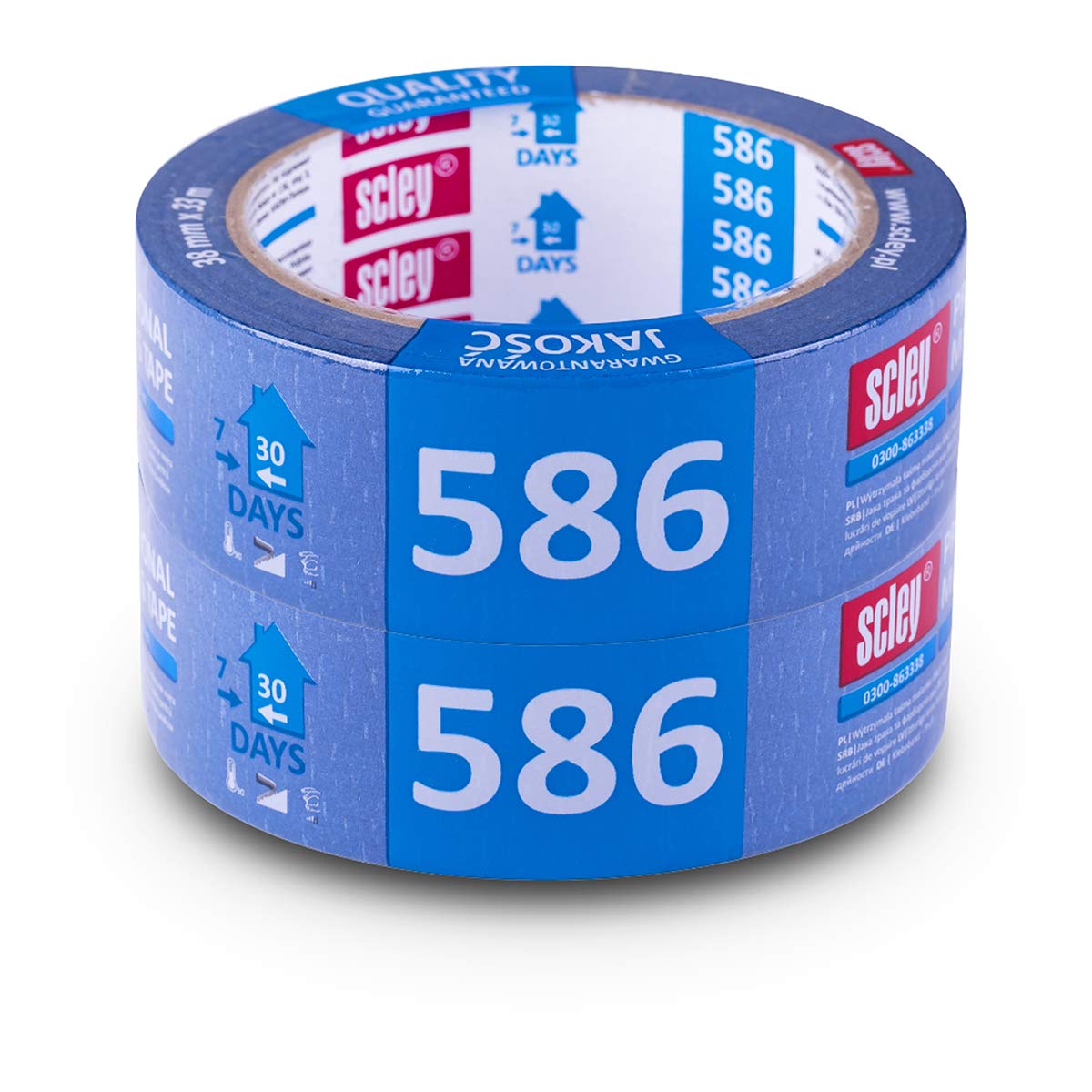 Scley 2 Pieces Painter's Masking Tape 38 mm x 33 m Series 586 Tear-Resistant Paper Masking Tape for Painters with Acrylate Adhesive Painter's Tape Medium Adhesive