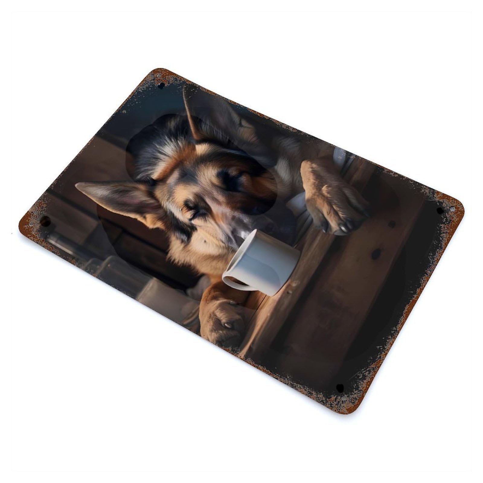 Garage Style German Shepherd Dog Coffee Distressed Metal Wall Sign 11.8"x7.9", Vintage Wall Decor for Bar And Workshop