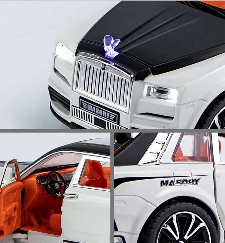 FUNABLO Scale Exclusive Alloy Metal Pull Back Die-cast Car Model with Sound Light Mini Auto Toy for Kids Metal Model Toy Car with Sound and Light (1.32 Scale Rolls ROYS MASOORY-RED) 4