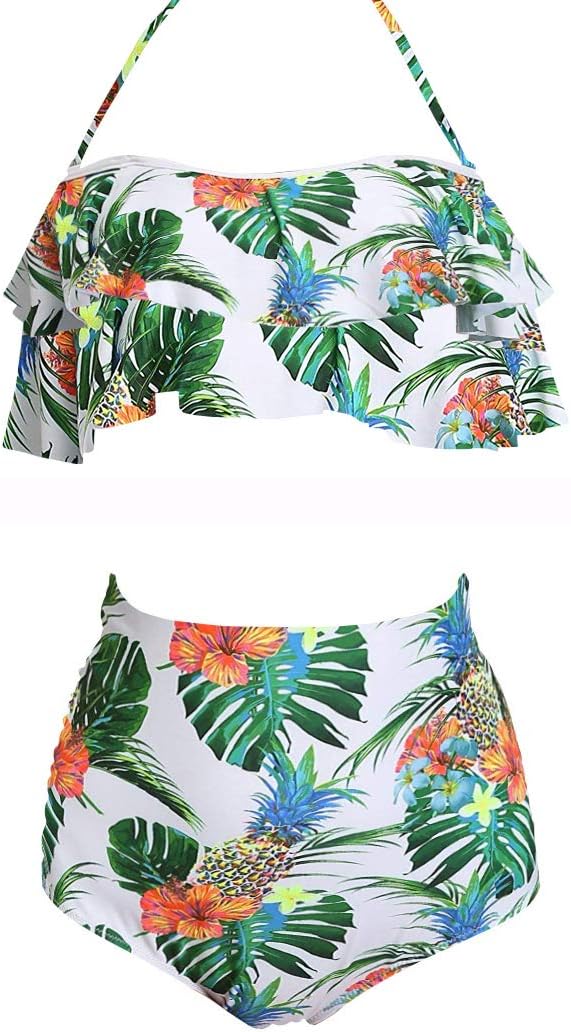 Women Swimsuit High Waist Flounce Bikini Set Halter Ladies Swimming Costume Beach Bathing Swimwear