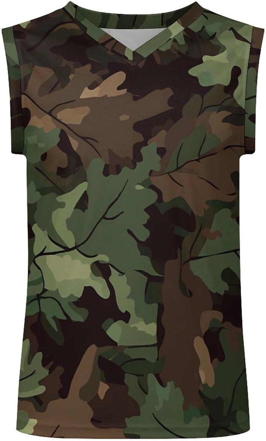 Camouflage Hunting Leaves Men's V-Neck Basketball Tank Top Sleeveless Workout Tank Shirts Gym Fitness Tees Vest