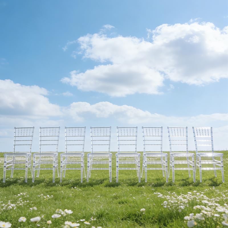 Nevoc Transparent Chiavari Chairs Set of 8, Clear Ghosh Stackable Banquet Chairs, Accent Acrylic Stacking Chiavari Dining Chairs for Restaurant